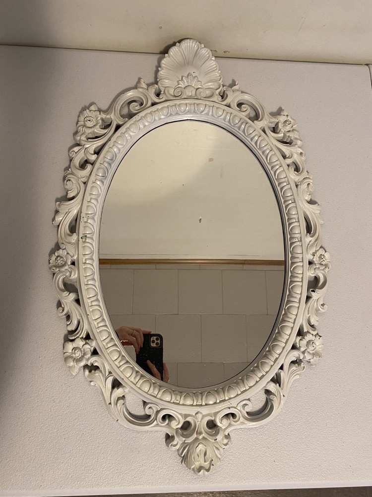Oval Mirror Hollywood Regency Style White Ornate Frame 29" Lightweight