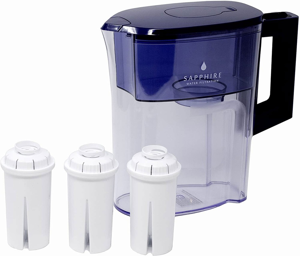 Sapphire Water Filtration Pitcher with 3 Filters, Clear/Blue