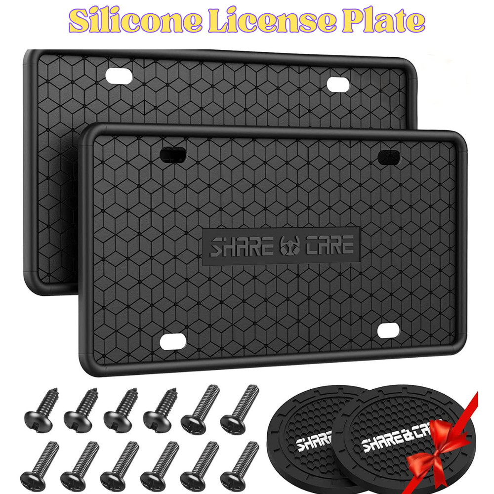 2 Pack Silicone License Plate Frame - Rust Proof & Weather Proof - Black