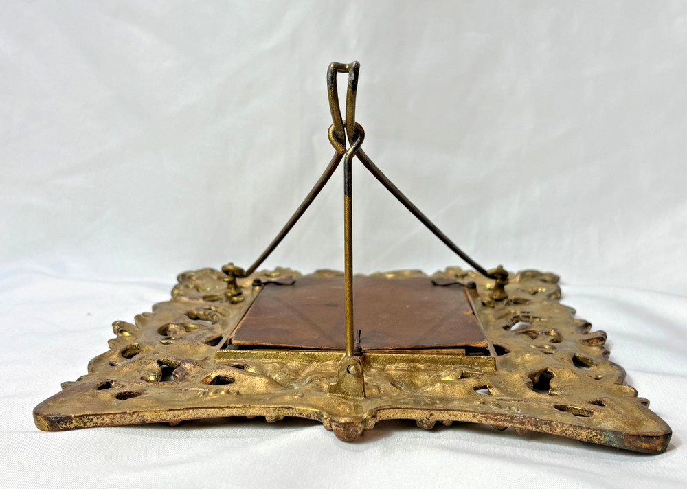 Antique Brass Frame Rococo Style Mirror Table Top Bevel Edge Easel Back