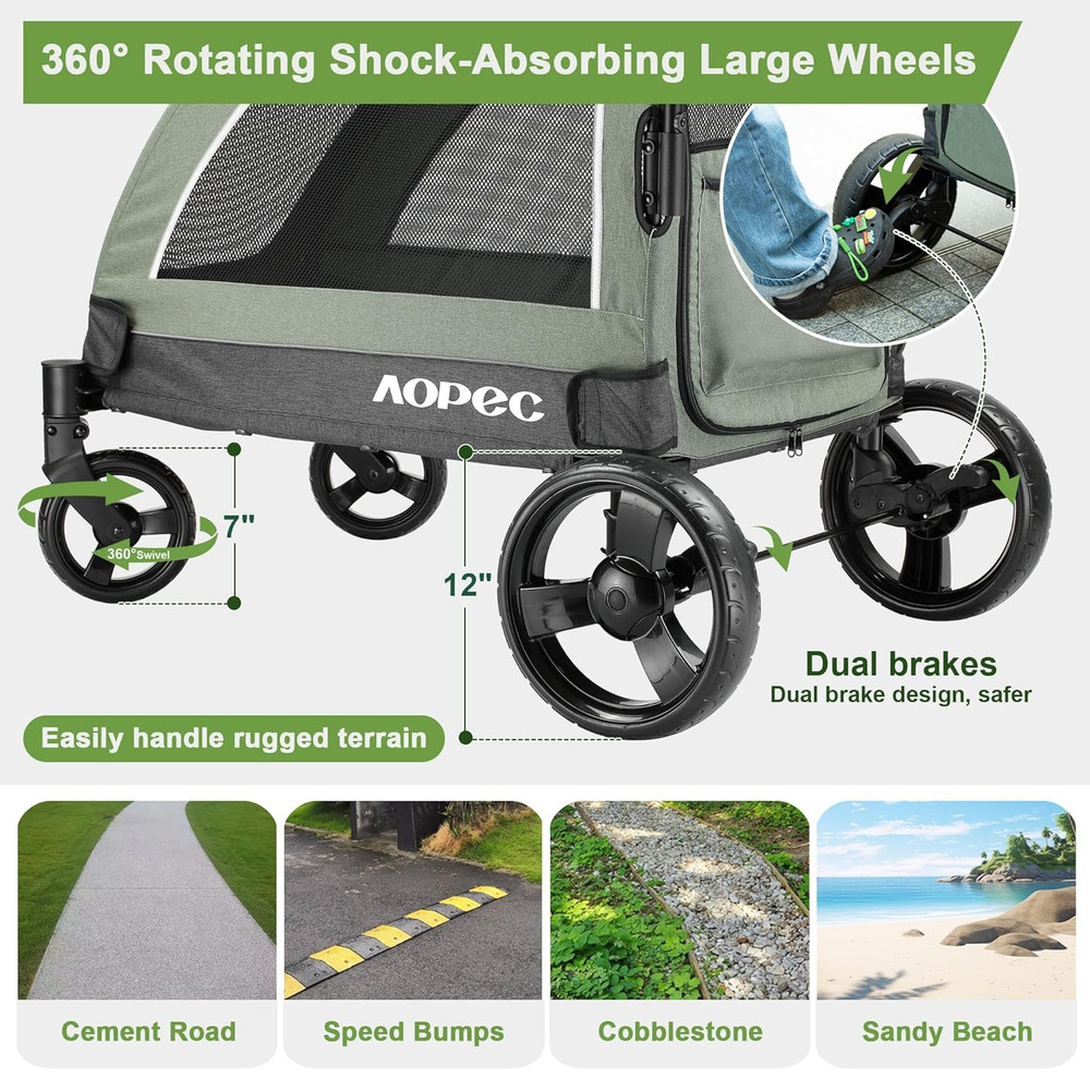 Large Dog Stroller - Dual Entry Safety Folding Pet Stroller with Adjustable Hand