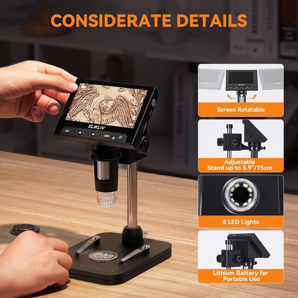 Coin Microscope 1000x Magnifier 4.3'' LCD - Black