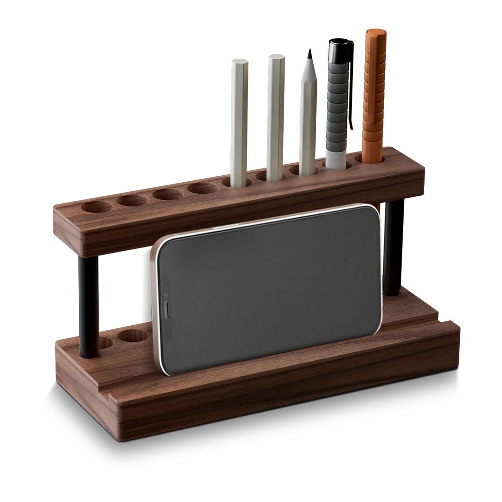 Pencil & Pen Holder for Desk, Solid Walnut Pen Display Stand with 9 Slots and...