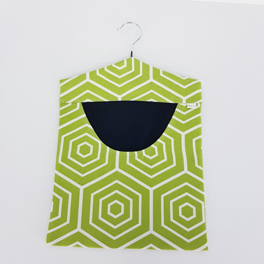 Peg Bag Handmade Green White Geometric Print Lined Laundry Clothes Peg Holder