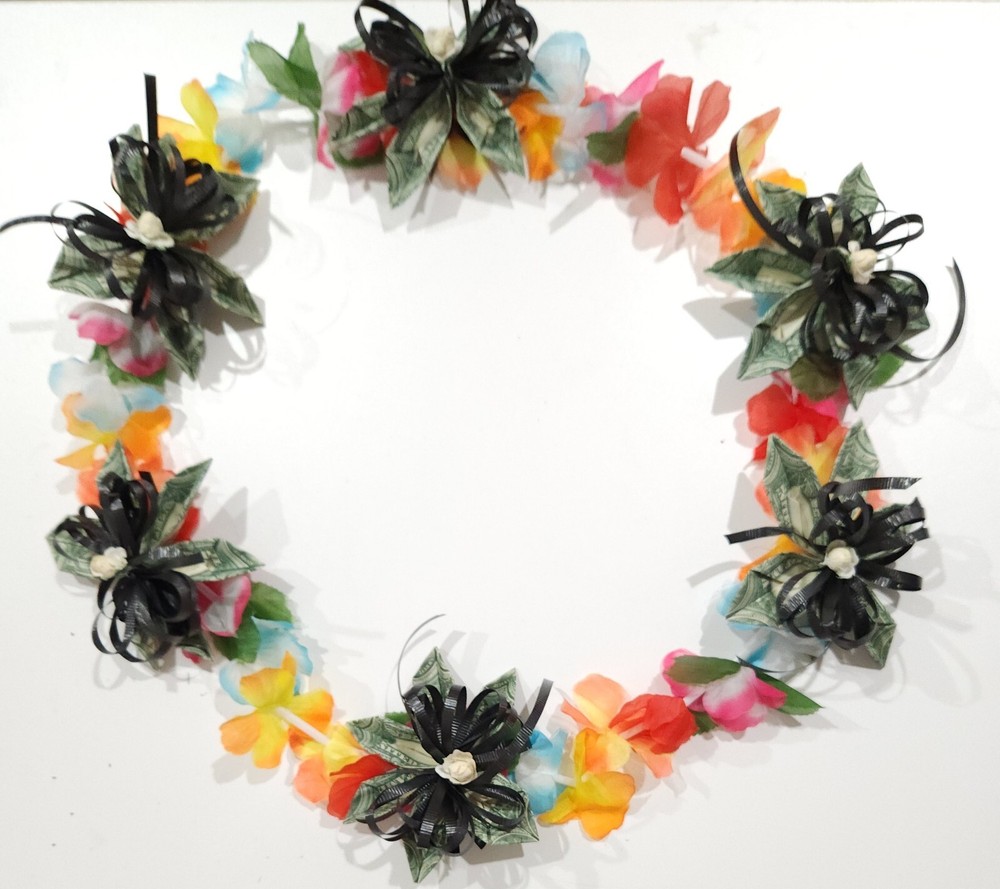 Money Lei with Artificial Flowers