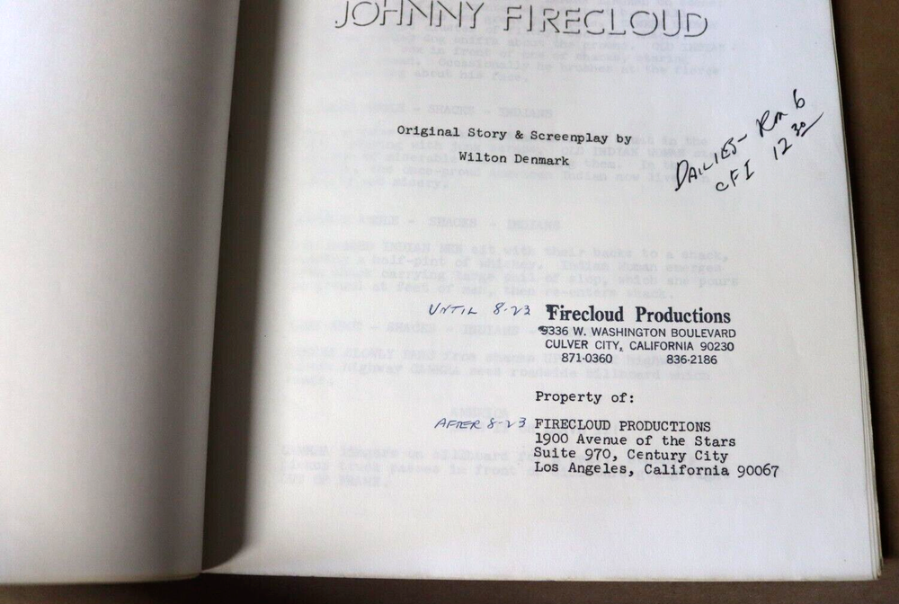 RARE VINTAGE 1975 JOHNNY FIRECLOUD ORIGINAL SCRIPT w/ DIRECTOR NOTES CASTLEMEN