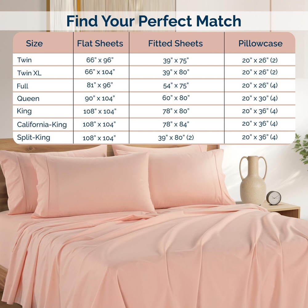 100% Cotton Queen Size Sheets Set – 6 Piece Crisp Percale Queen Size Cooling ...