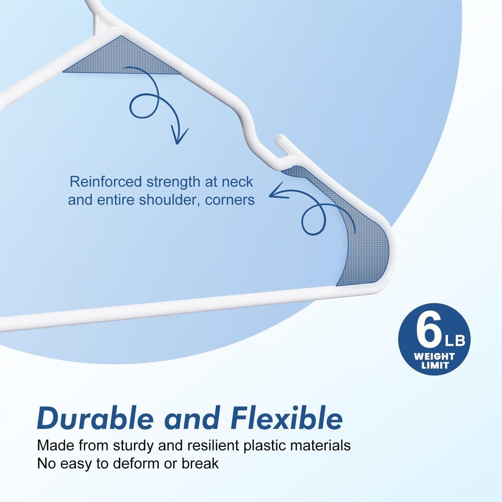 10 Pack White Premium Plastic Hangers Heavy Duty Space Saving Dorm Essential