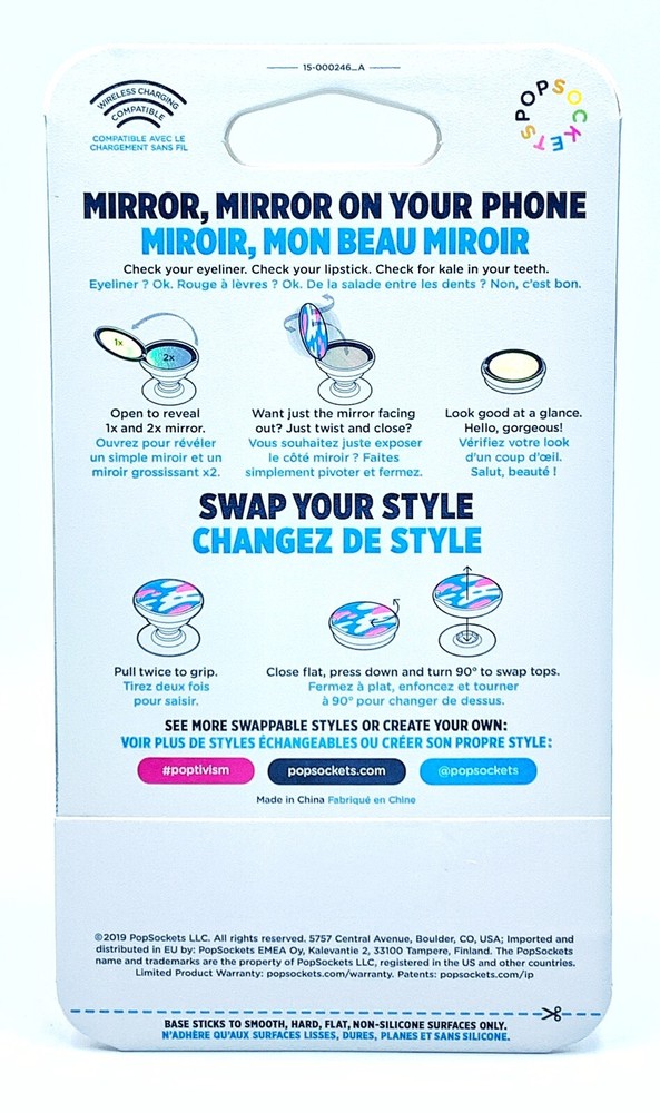 Authentic PopSockets PopMirror Black Floral Blossom Mirror PopSocket Pop Socket