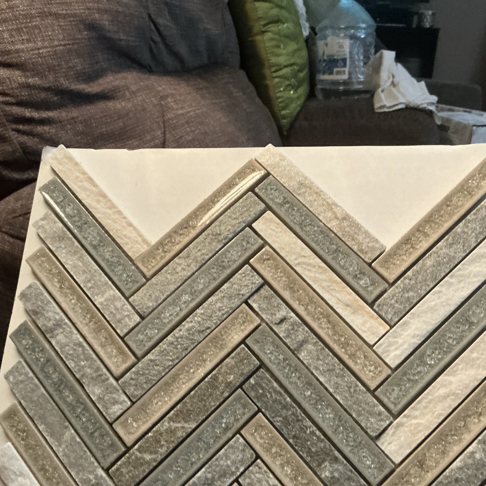 Marble Blended Metallic Wave Mosaic Tile Backsplash Herringbone