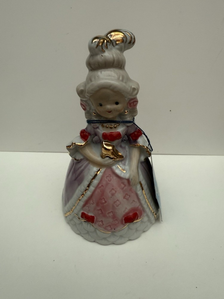 Seto Ceramic Happy Bell Victorian Lady Holding A Shoe Bell Ornament
