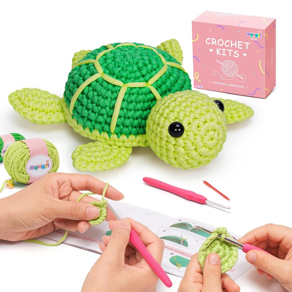 Crochet Kit for Beginners Level 1 with 40% Extra Eco-Friendly Pre-Started Eas...