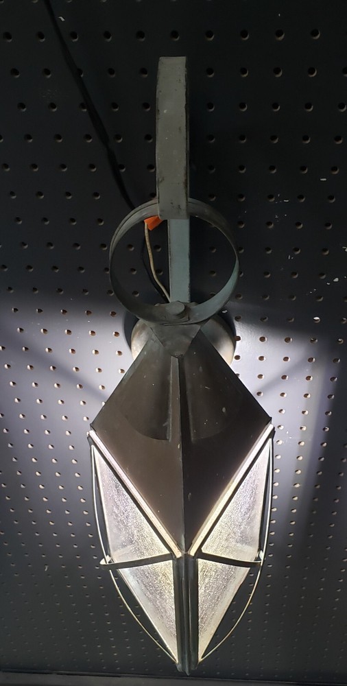 Copper Triangular Wall Sconce w/ Seeded Glass & Ornate Frame 21 1/2" T GS00097