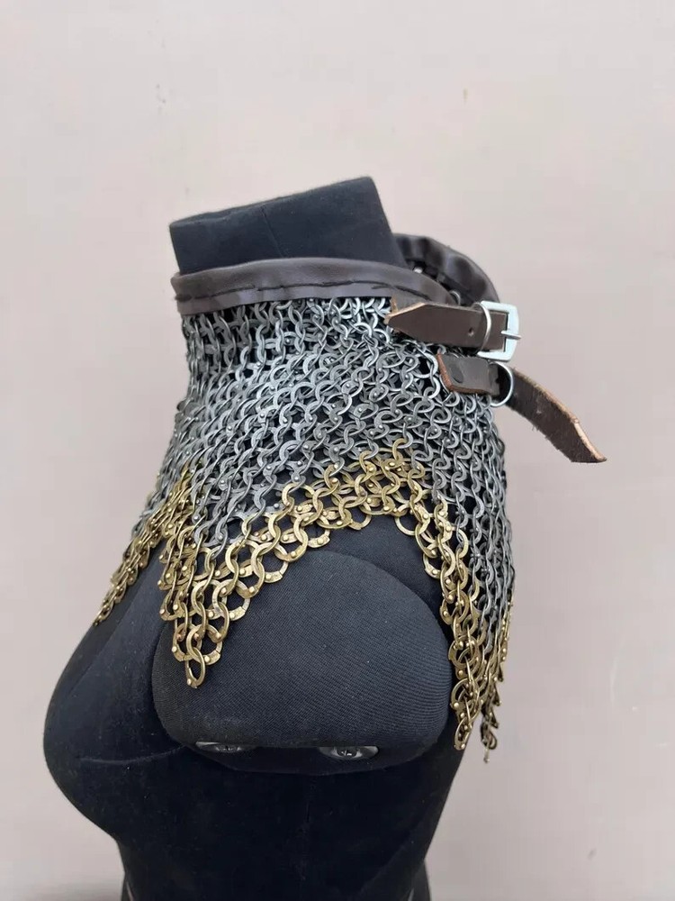 Chainmail Collar 9MM Flat Ring Riveted Solid Ring with Brass Trim on Bottom