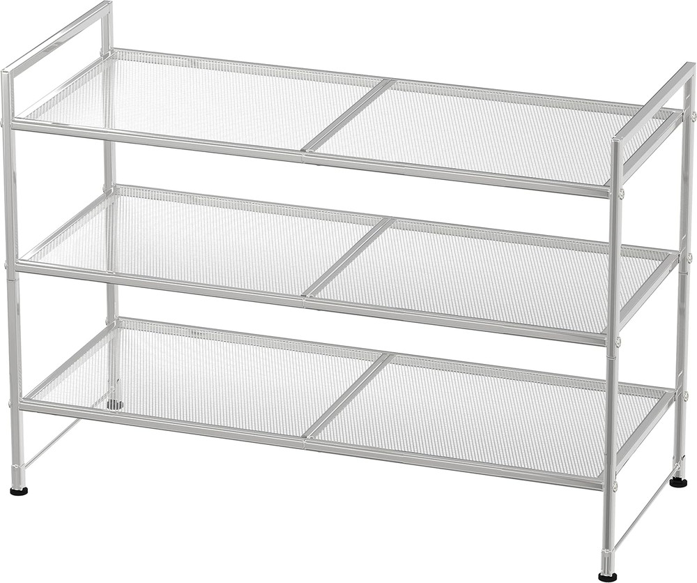 3-Tier Stackable Mesh Shoe Rack, Silver