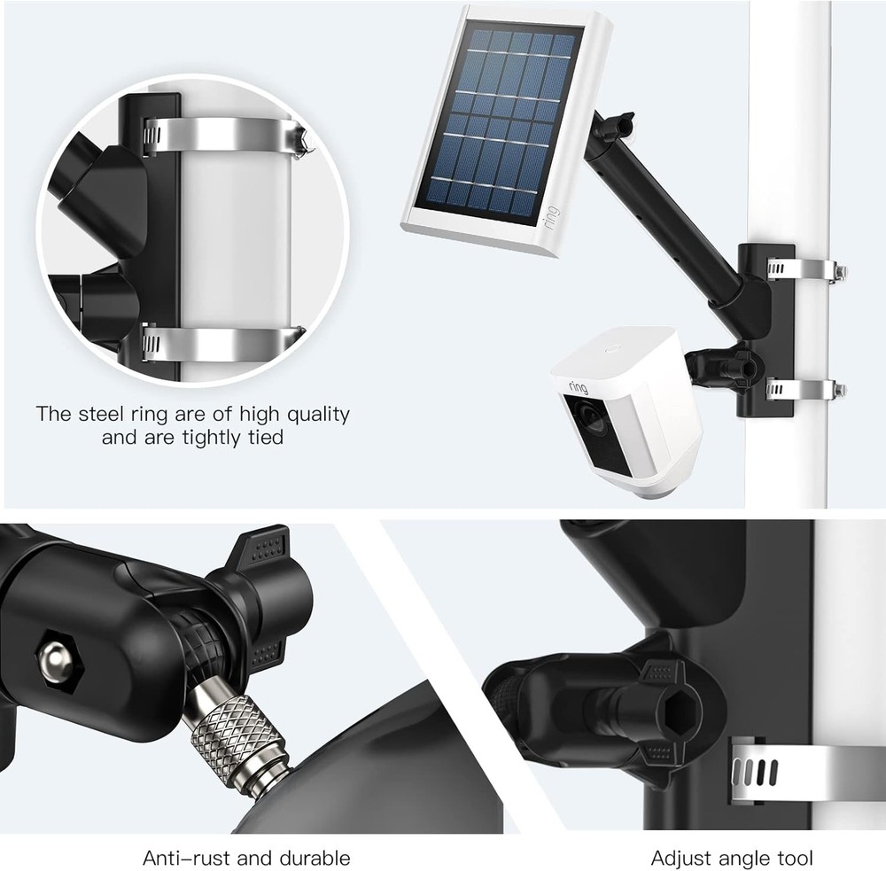 2-in-1 Pole Mounting Bracket for Ring Stick Up Cam, Solar Panel and Black