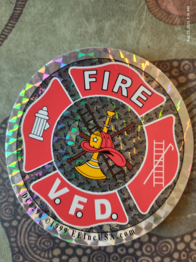 FIRE VFD Decal Sticker Reflective Round Small 3 inch+