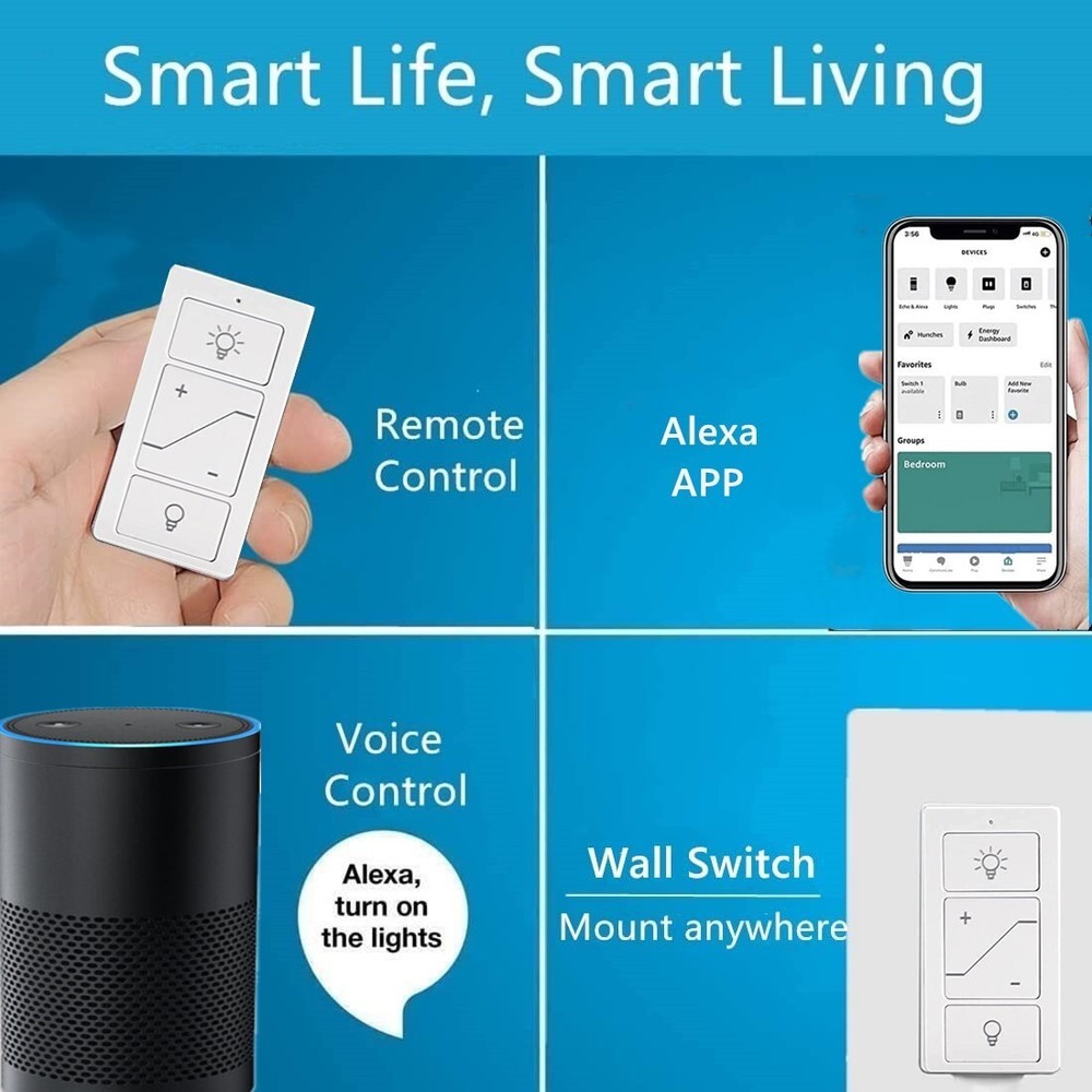 Smart Wireless Light Switch Kit No Wiring Dimmer Remote Control Work with Alexa