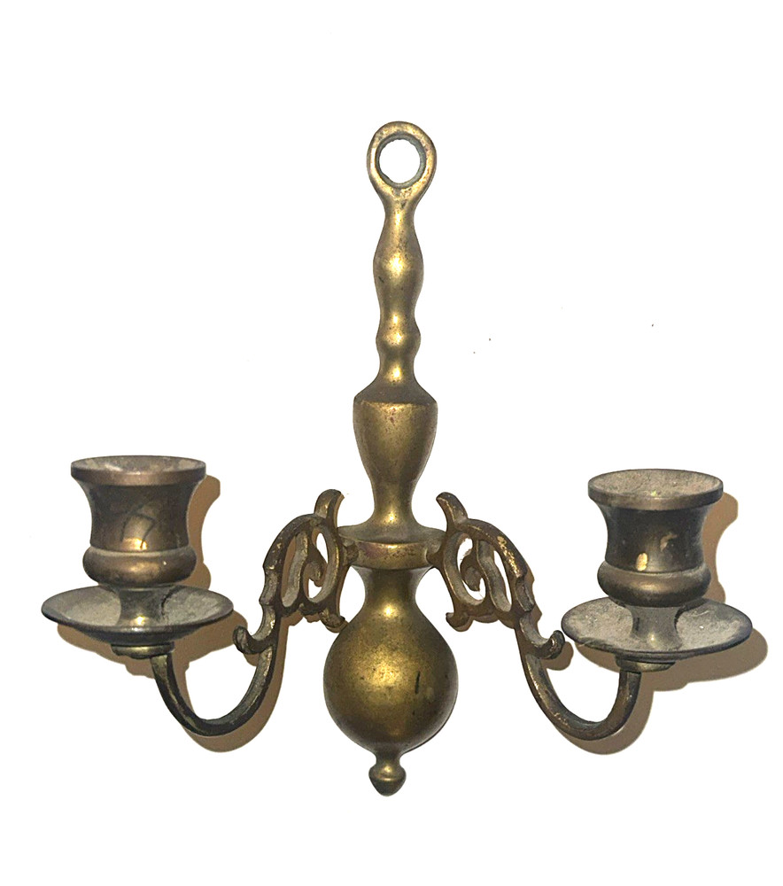Brass Candelabra Wall Sconce Candleholder Patina