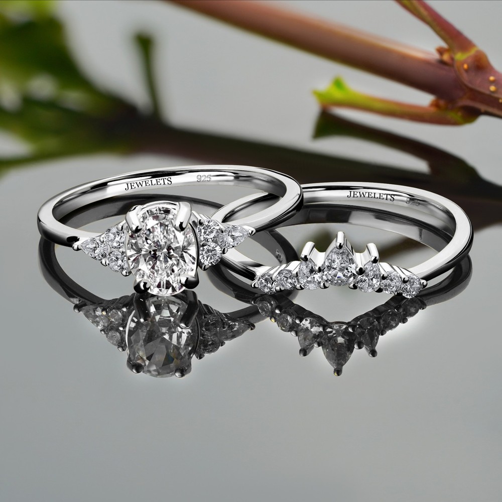 Silver Ring Blank 6x8mm with CZ Side Stones – Oval Prong Setting for Gemstone