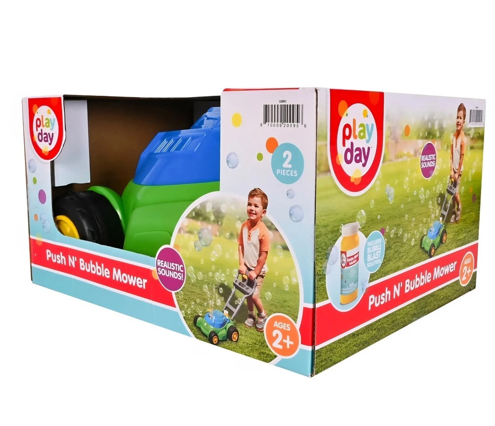 Play Day Push N Bubble Mower Toy with Realistic Sounds! & 4oz Bubble Solution