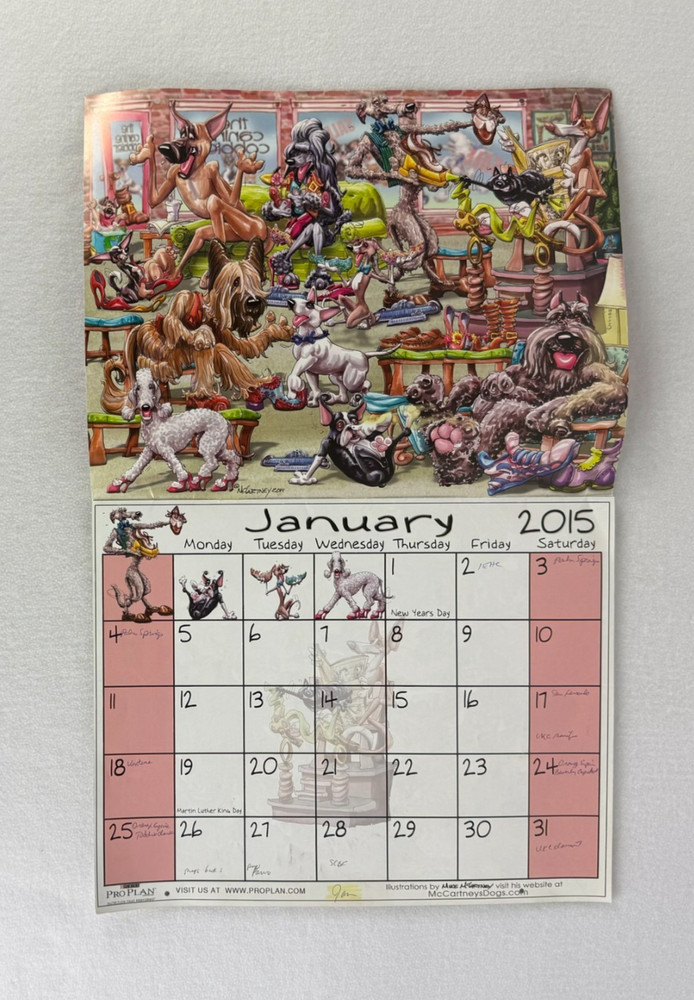 MCCARTNEY 2015 Dog Wall Callender - PRO PLAN - Illustrated - Used
