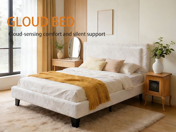 Upholstered Platform Bed Frame with Adjustable Headboard Solid Wood Full Size
