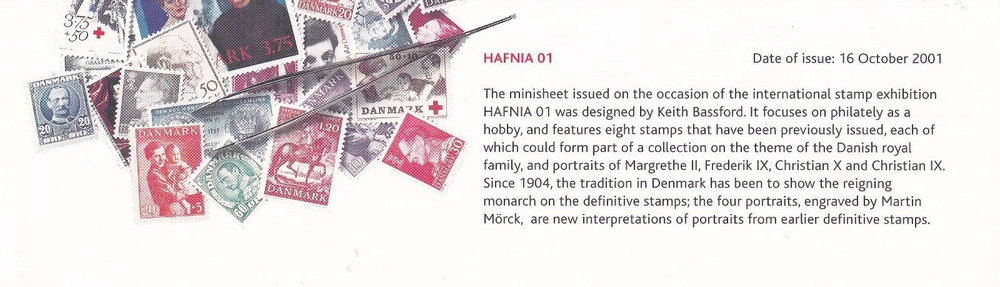 DENMARK 2001 FIRST DAY COVER & INSERT, MONARCH AND STAMPS