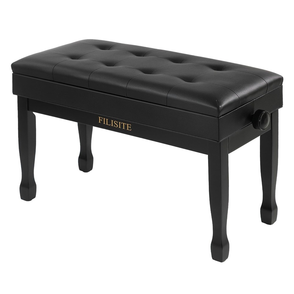 Adjustable Height Piano Bench with Storage, Solid Wood Duet Keyboard Stool, W...