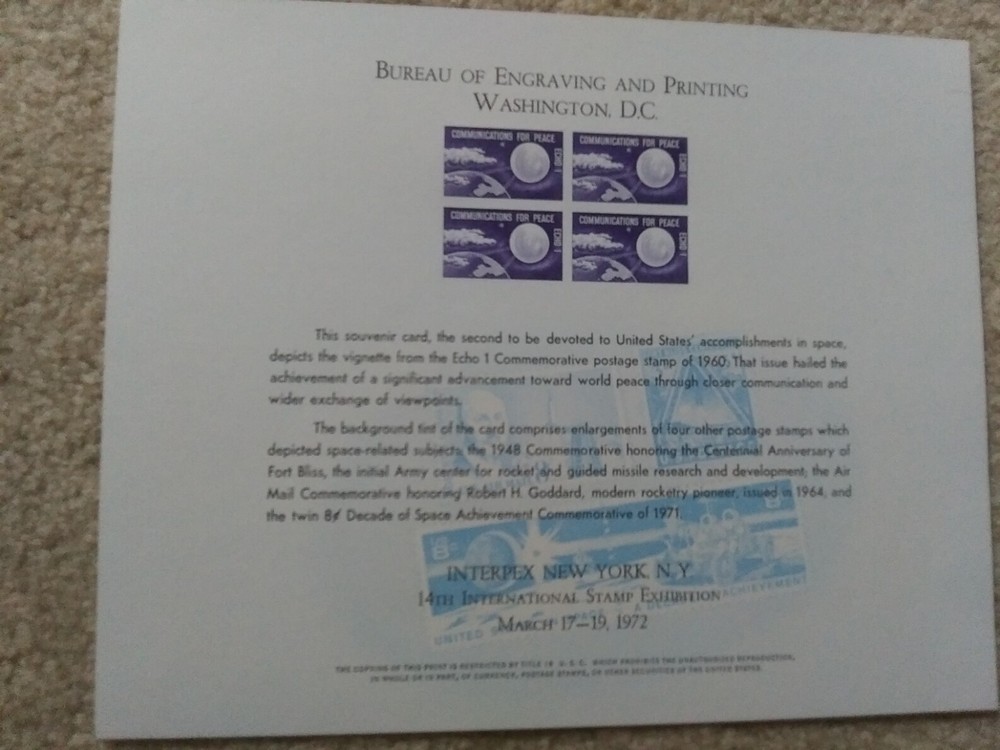 ECHO 1 COMMEMORATIVE POSTAGE STAMP ENGRAVED VIGNETTE