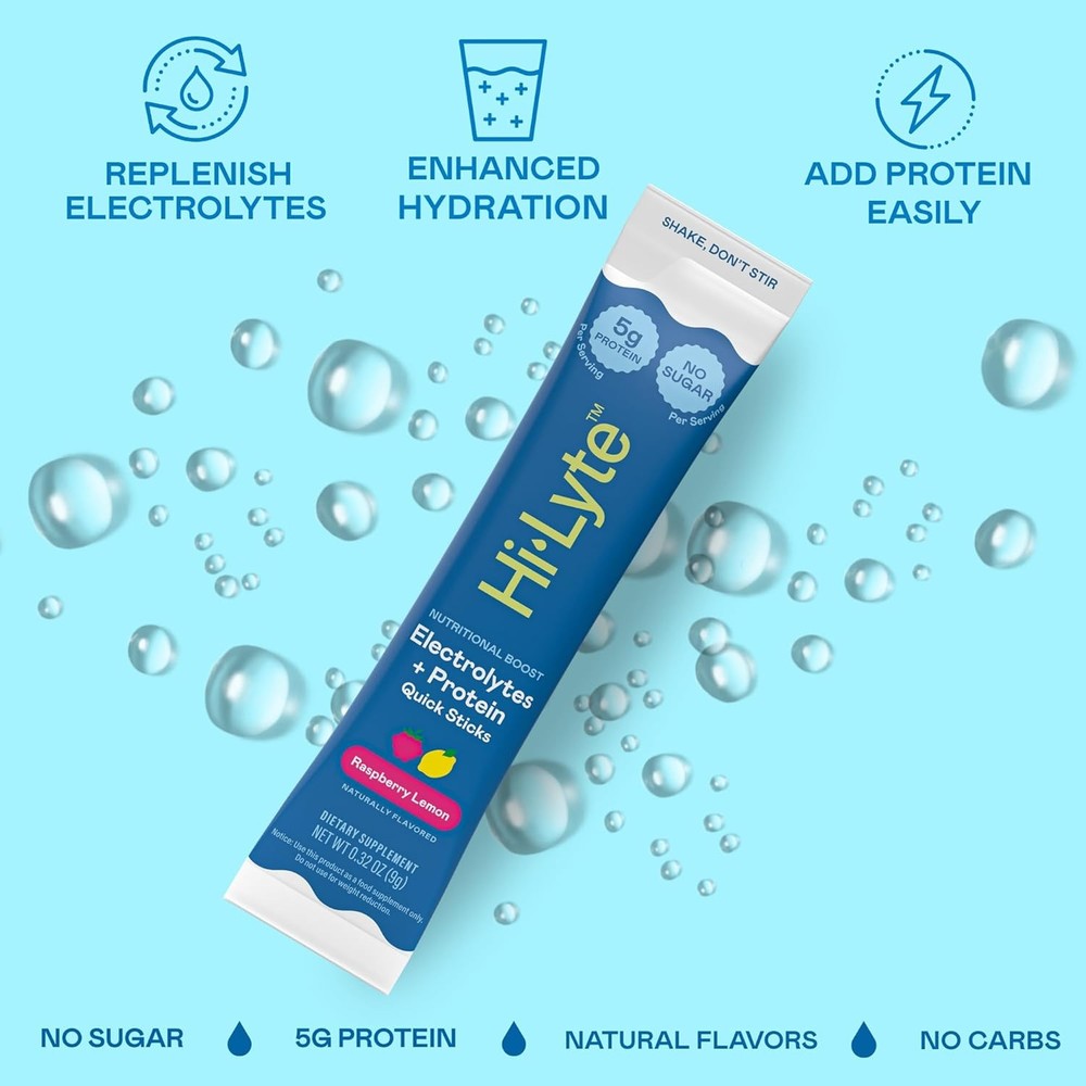 Hi-Lyte Electrolytes + Protein Quick Sticks Raspberry Lemon - 16 Servings Keto