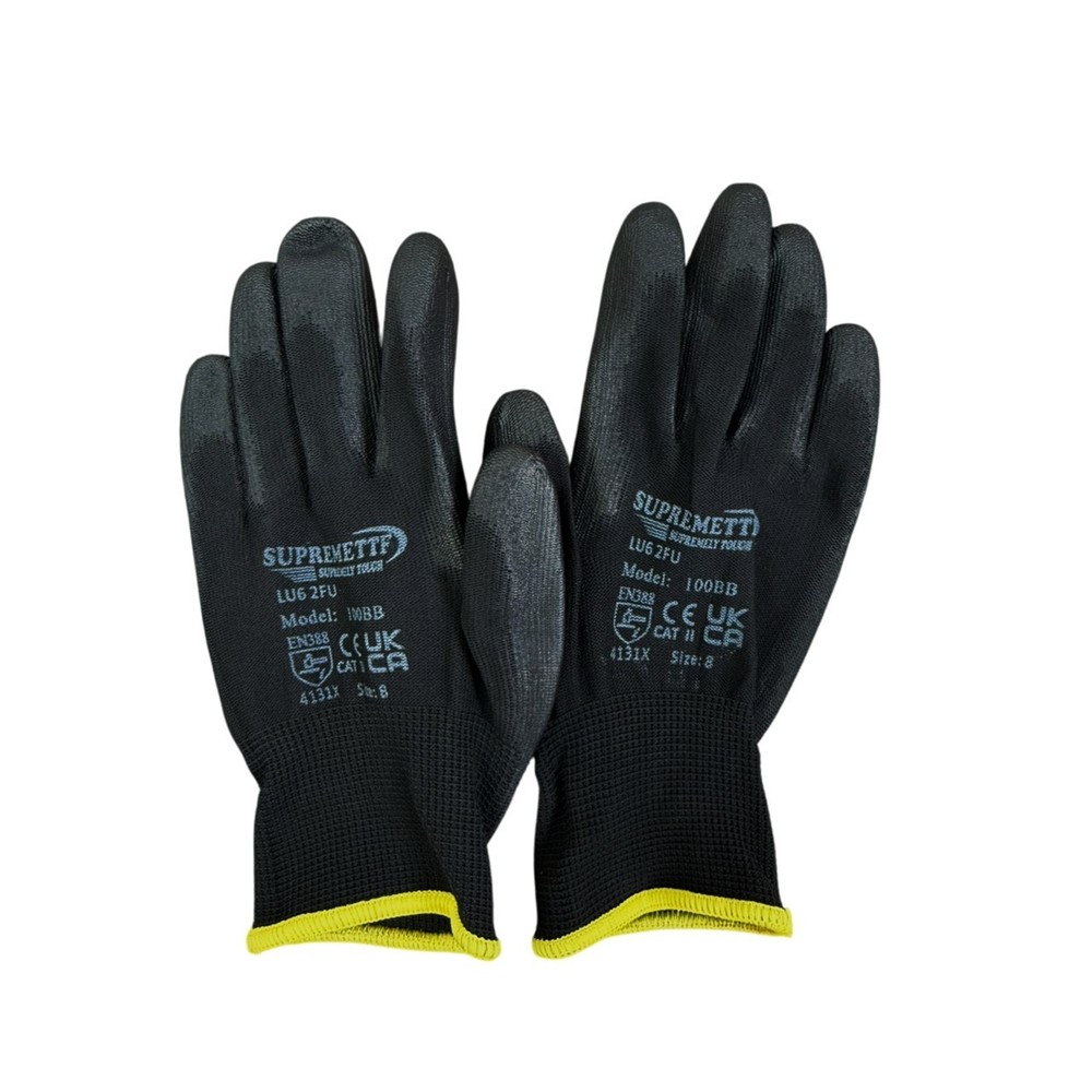Ultra-Thin Black Work Gloves Polyurethane Palm Coated Nylon Shell 12 Pairs
