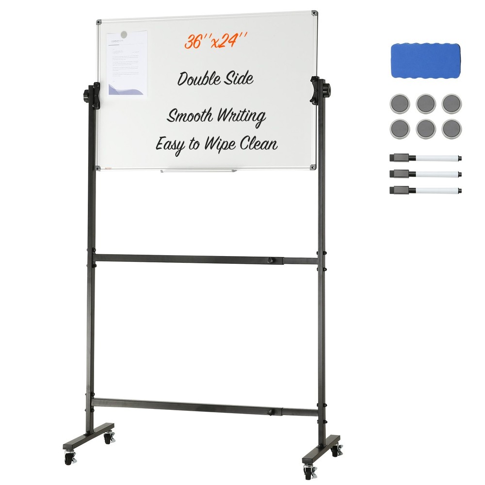 Rolling Magnetic Whiteboard, Double-sided Mobile Whiteboard 36x24 Inches, Adjust