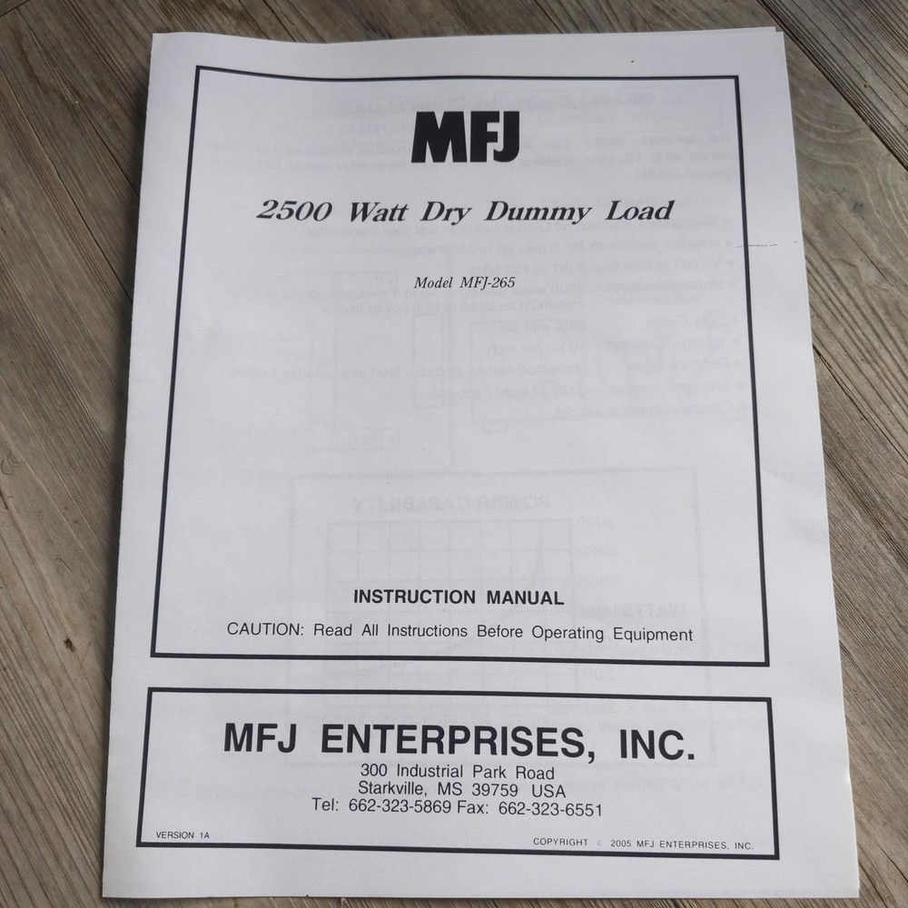 MFJ-265 2500W Dry Dummey Load Instruction Manual