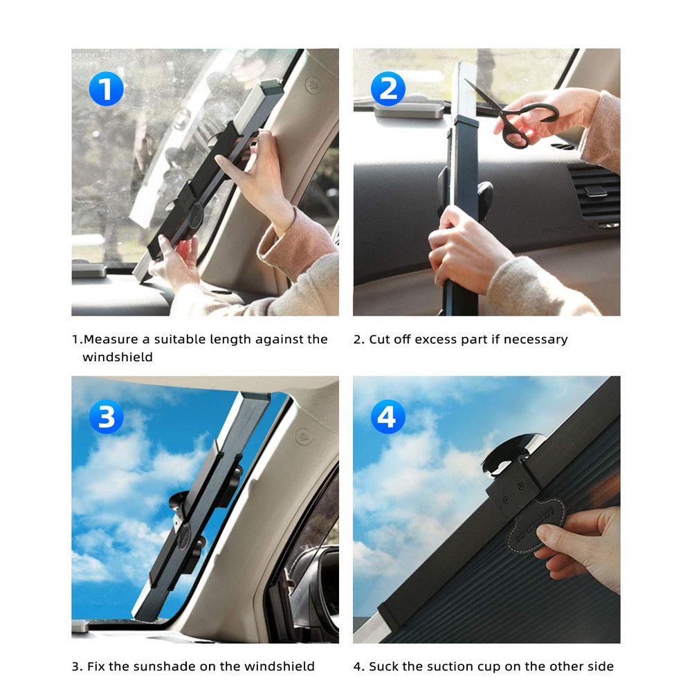 Retractable Windshield Sun Shade for Car Auto Sunshade with Suction Cups