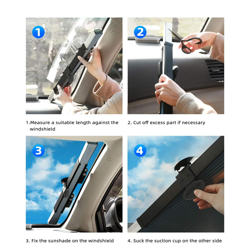 Retractable Windshield Sun Shade for Car Auto Sunshade with Suction Cups