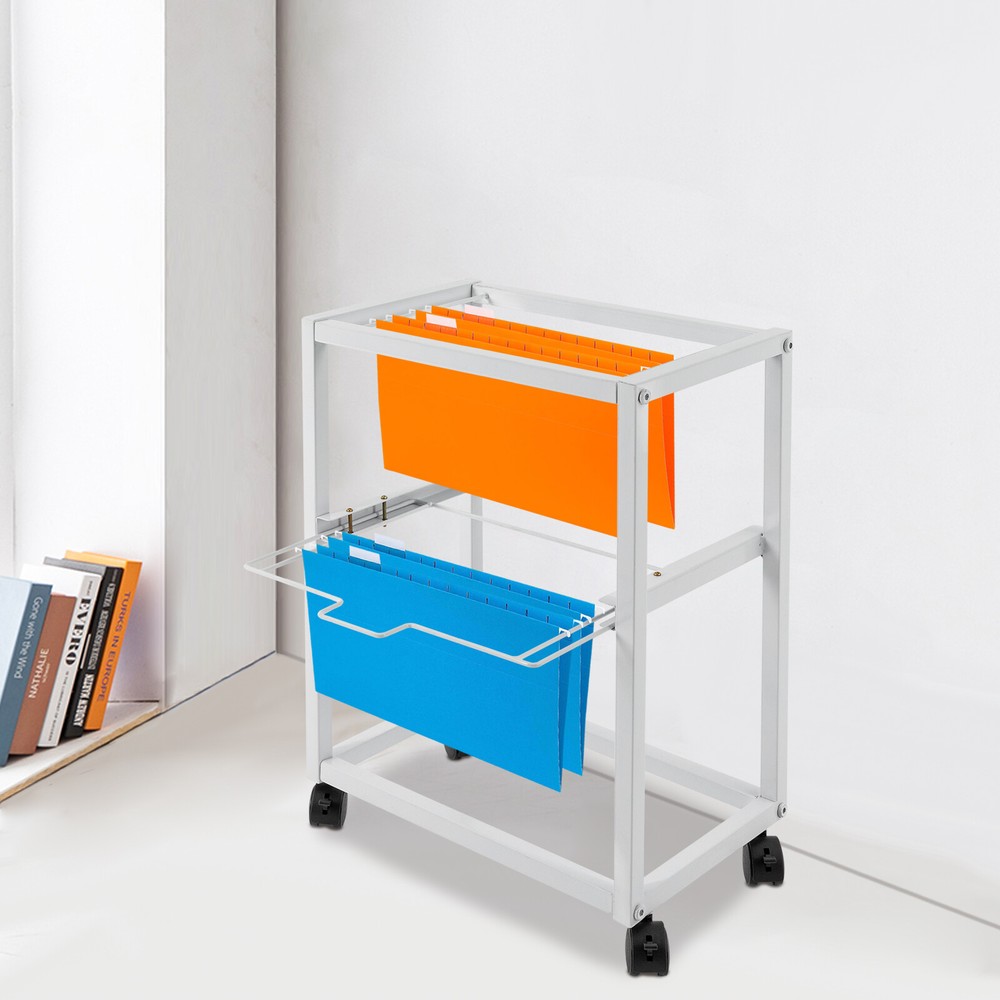 Pull-out Movable File Carts Rolling Folder Carts 2 Tiers Hanging Files W/ Wheels