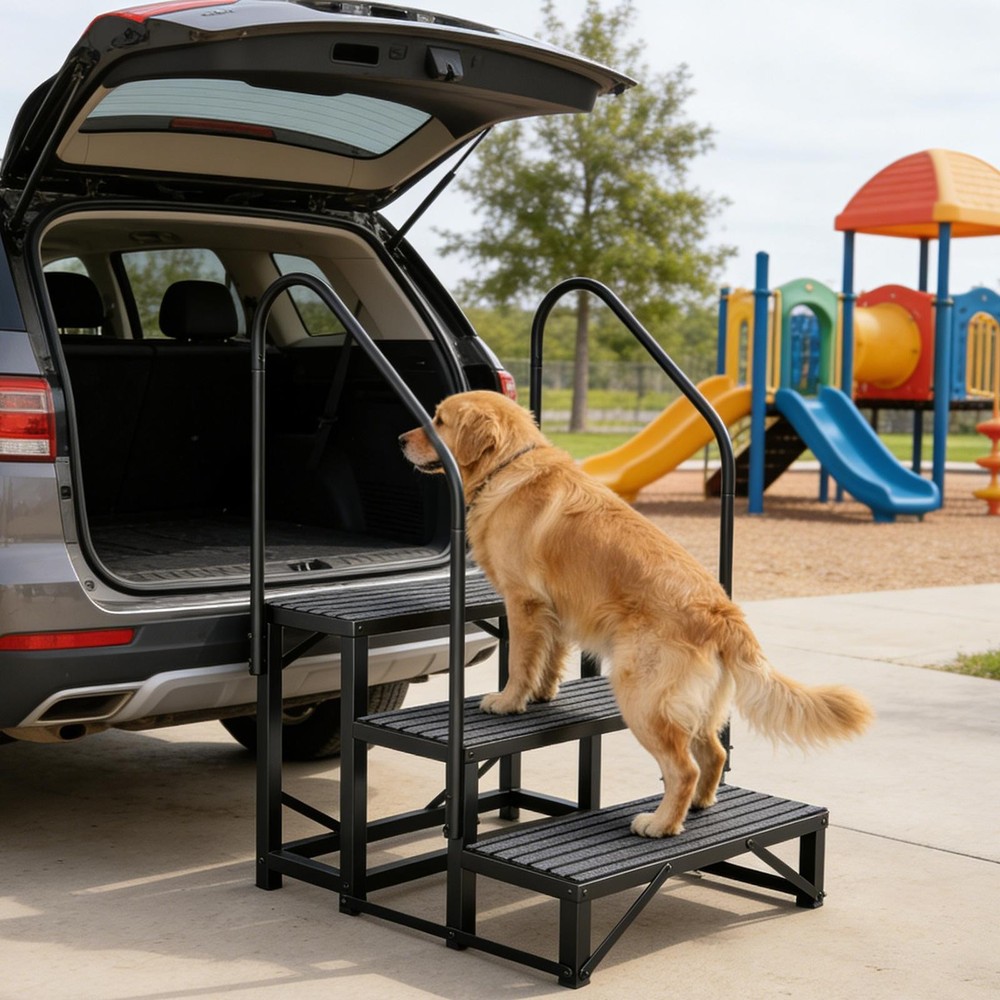 3 Steps RV Steps Outdoor Stairs w/ Handrails, Non-Slip 440lbs