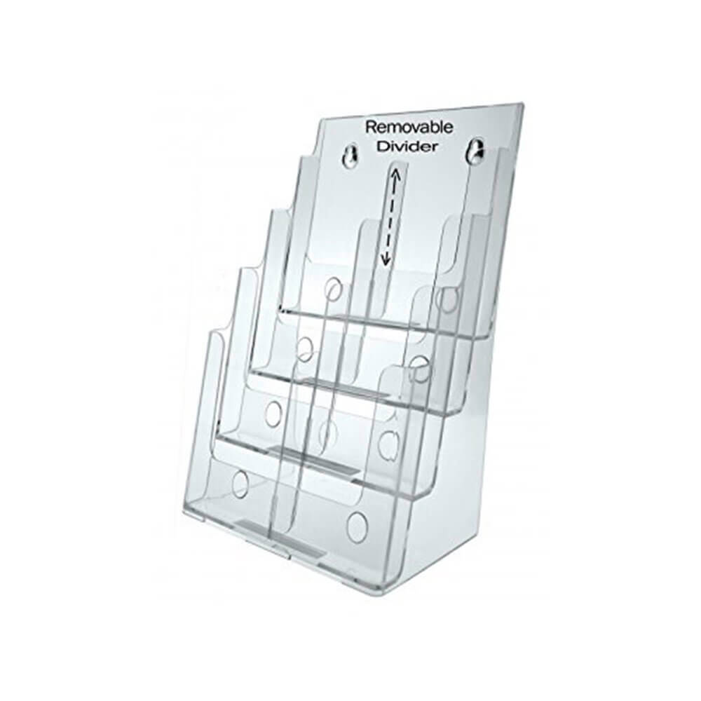 Deflecto 4 Pocket 4 Tier Clear Plastic Brochure Holder Multi Compartment A4