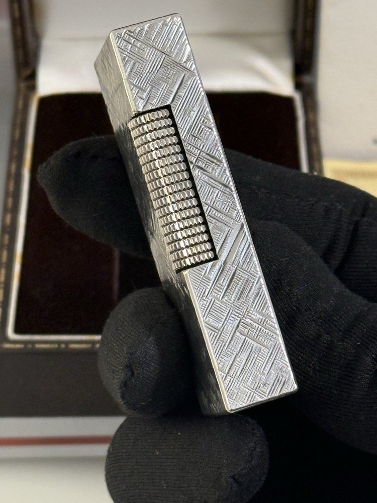 Vintage Dunhill Rollagas Silver Plated Lighter Textured Pattern Boxed