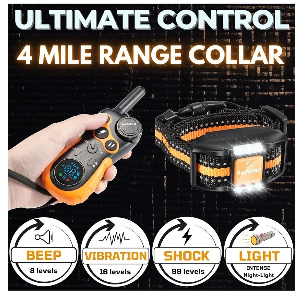 Dog Shock Collar with Remote, Unmatched 4-Mile Range, Night-Light Mode, Training