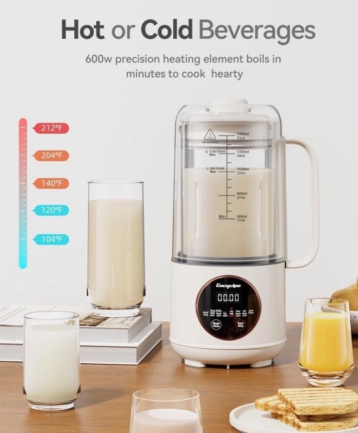 Nut Milk Maker, 50oz Automatic Soy Milk Maker with Spin Clean Brush