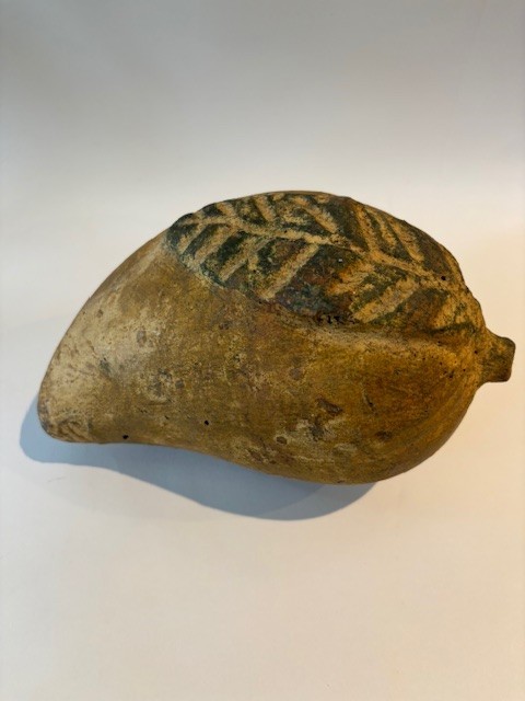 Studio pottery stoneware fruit with embossed leaf