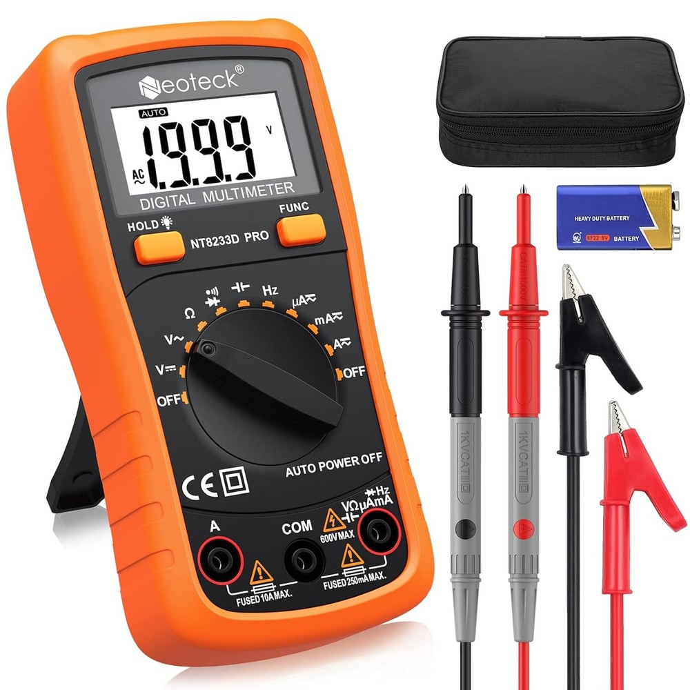 Neoteck Auto Ranging Digital Multimeter AC/DC Voltage Current Ohm Orange
