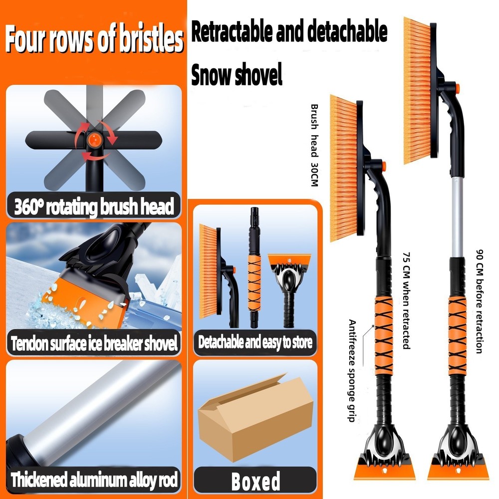 35.4“360°Rotating Extendable Snow Brush and Ice Scraper, Telescoping Ice Scraper