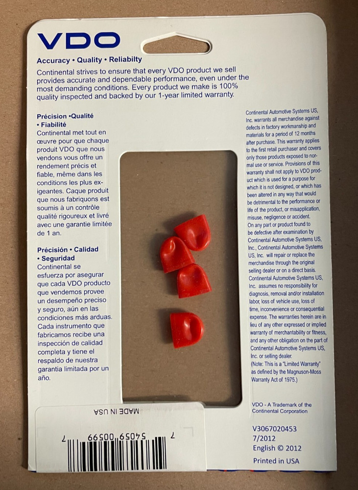 VDO Light Diffuser Red Perf Tach, Part # 600-861