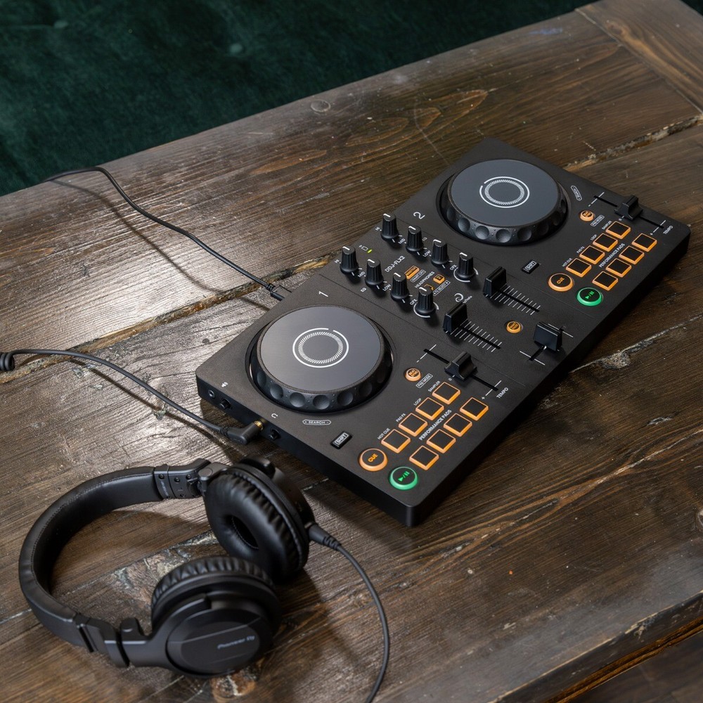 AlphaTheta DDJ-FLX2 Compact Beginner 2-Channel DJ Controller, Case & Headphones