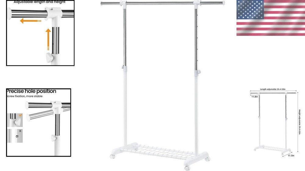 Space-Saving Heavy Duty Clothing Rack with Wire Shelf - Easy Assembly & Mobility