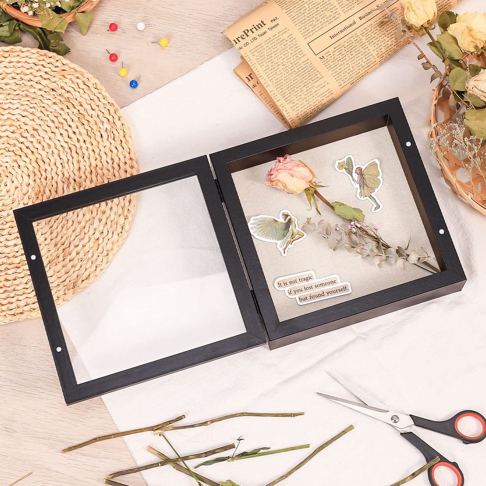 8x8 Shadow Box Frame with Linen Back Sturdy Rustic Memory Display Case of Fl...