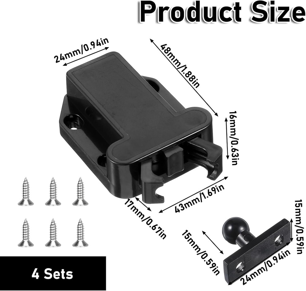 4Pack Push Latches for Cabinets, Push to Open Catch Lock,Safe Rebound Self-Locki